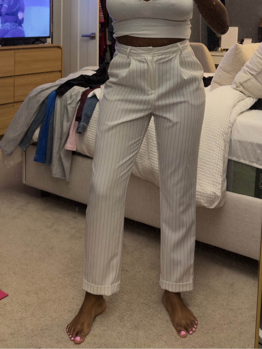 Forever 21 White Pinstripe Men’s Dress Pants